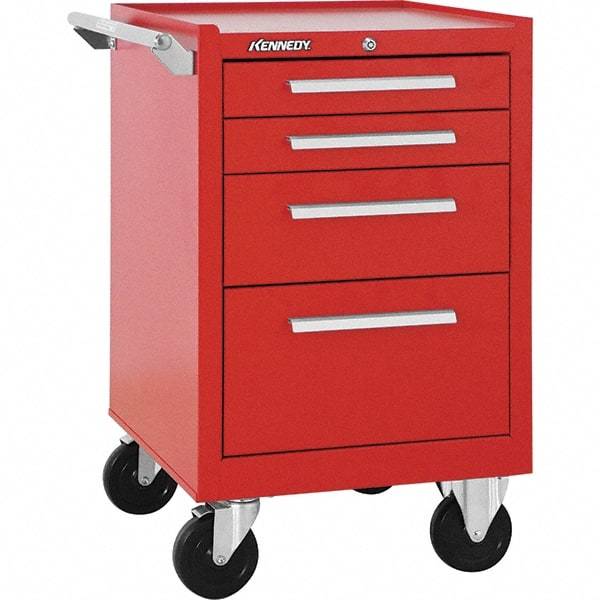 Kennedy - 4 Drawer Steel Tool Roller Cabinet - 20-1/2" Wide x 34" High x 18" Deep, Ball Bearing Drawer Slides, Red - Industrial Tool & Supply