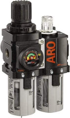ARO/Ingersoll-Rand - 1/4" NPT Port Miniature 2 Piece Filter/Regulator-Lubricator FRL Unit - Polycarbonate Bowl, 44 SCFM, 150 Max psi, 5.2" High x 3.15" Long, Manual Drain - Industrial Tool & Supply
