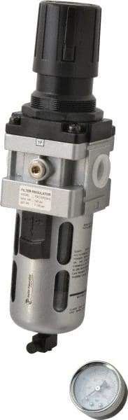 PRO-SOURCE - 1/2" NPT Port Standard 1 Piece Filter/Regulator FRL Unit - Polycarbonate Bowl, 106 SCFM, 145 Max psi, 112" High, Manual Drain - Industrial Tool & Supply