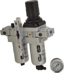 PRO-SOURCE - 1/4" NPT Port Intermediate 2 Piece Filter/Regulator-Lubricator FRL Unit - Polycarbonate Bowl, 53 SCFM, 145 Max psi, 8.66" High, Manual Drain - Industrial Tool & Supply