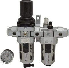 PRO-SOURCE - 3/8" NPT Port Intermediate 2 Piece Filter/Regulator-Lubricator FRL Unit - Polycarbonate Bowl, 63 SCFM, 145 Max psi, 8.66" High, Manual Drain - Industrial Tool & Supply