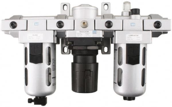 PRO-SOURCE - 1/4 NPT Intermediate 3 Pc Filter-Regulator-Lubricator FRL Unit with Pressure Gauge - Industrial Tool & Supply
