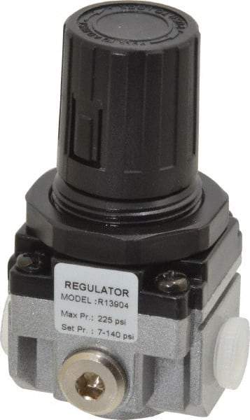 PRO-SOURCE - 1/8 NPT Port, 17 CFM, Aluminum Miniature Regulator - 7 to 145 psi Range, 220 Max psi Supply Pressure, 1/8" Gauge Port Thread, 1.56" Wide x 3.19" High - Industrial Tool & Supply
