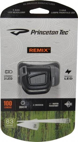 Princeton Tec - White LED Bulb, 300 Lumens, Hands-free Flashlight - Black, Gray Plastic Body, 3 AAA Batteries Not Included - Industrial Tool & Supply