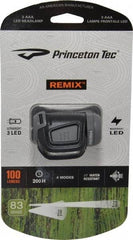 Princeton Tec - White LED Bulb, 300 Lumens, Hands-free Flashlight - Black, Gray Plastic Body, 3 AAA Batteries Not Included - Industrial Tool & Supply