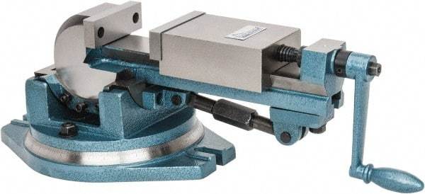 Gibraltar - 4" Jaw Width, 4-11/64" Jaw Opening Capacity, 3-Way Angle Swivel Machine Vise - Manual Operation, 1 Station, 20" Long x 7.28" High x 1-1/2" Deep, Cast Iron - Industrial Tool & Supply