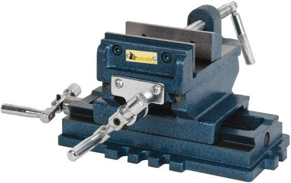 Interstate - 3-35/64" Jaw Opening Capacity x 1.18" Throat Depth, Horizontal Drill Press Vise - 4" Wide x 1.18" High Jaw, Cross Slide Base, Standard Speed, 8" OAL x 5.1" Overall Height, Cast Iron - Industrial Tool & Supply