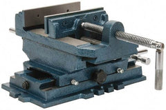 Interstate - 5-3/4" Jaw Opening Capacity x 1-1/2" Throat Depth, Horizontal Drill Press Vise - 6" Wide x 1-31/64" High Jaw, Cross Slide Base, Standard Speed, 11-1/2" OAL x 6.2" Overall Height, Cast Iron - Industrial Tool & Supply