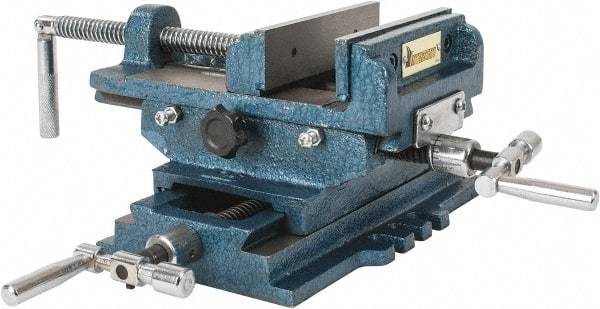 Interstate - 5-5/16" Jaw Opening Capacity x 1-5/16" Throat Depth, Horizontal Drill Press Vise - 5" Wide x 1-5/16" High Jaw, Cross Slide Base, Standard Speed, 10" OAL x 5.3" Overall Height, Cast Iron - Industrial Tool & Supply