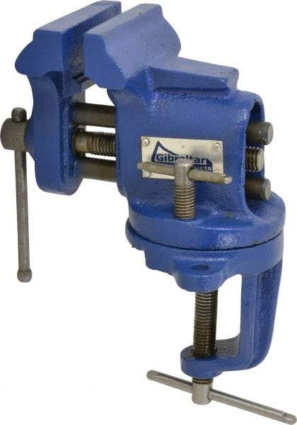 Gibraltar - 2-1/2" Jaw Width, 2-1/2" Opening Capacity, 1-5/8" Throat Depth, Cast Iron Swivel Bench Vise - Clamp-On Base Attachment - Industrial Tool & Supply