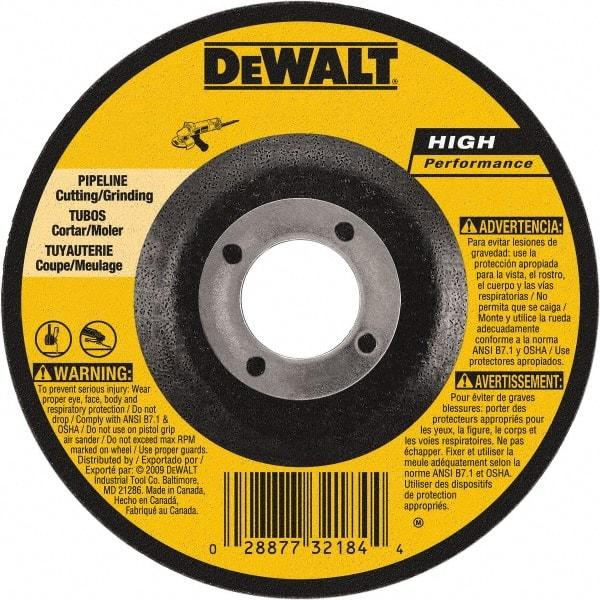 DeWALT - 24 Grit, 5" Wheel Diam, 1/8" Wheel Thickness, 7/8" Arbor Hole, Type 27 Depressed Center Wheel - Aluminum Oxide, 12,200 Max RPM, Compatible with Angle Grinder - Industrial Tool & Supply