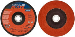 Norton - 80 Grit, 7" Disc Diam, 7/8" Center Hole, Type 27 Ceramic Flap Disc - Plastic Backing, Arbor Attaching System, Coated - Industrial Tool & Supply