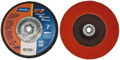 Norton - 80 Grit, 7" Disc Diam, 5/8-11 Center Hole, Type 27 Ceramic Flap Disc - Plastic Backing, Arbor Attaching System, Coated - Industrial Tool & Supply