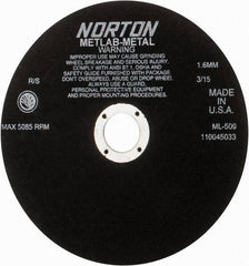 Norton - 9" Aluminum Oxide Cutoff Wheel - 0.063" Thick, 1-1/4" Arbor, 5,085 Max RPM, Use with Stationary Tools - Industrial Tool & Supply