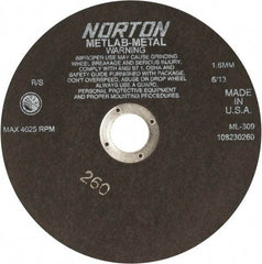 Norton - 9" Aluminum Oxide Cutoff Wheel - 0.063" Thick, 1-1/4" Arbor, 4,025 Max RPM, Use with Stationary Tools - Industrial Tool & Supply