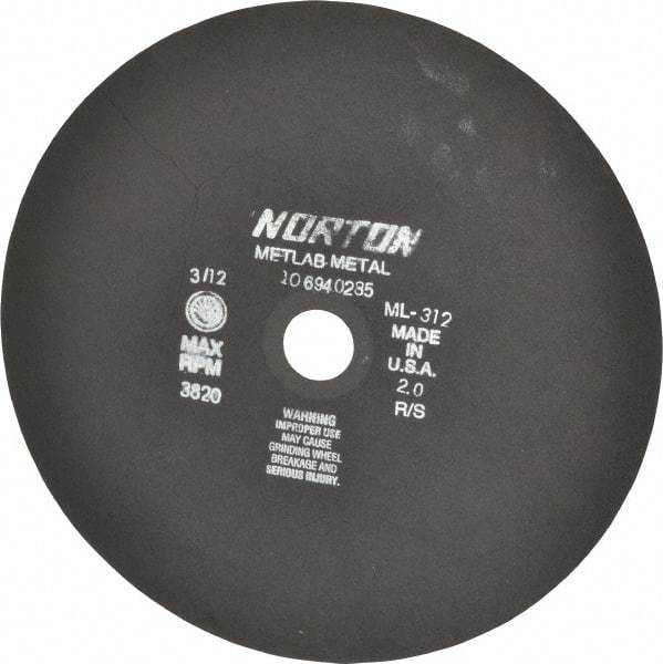 Norton - 12" Aluminum Oxide Cutoff Wheel - 0.078" Thick, 1-1/4" Arbor, 3,820 Max RPM, Use with Stationary Tools - Industrial Tool & Supply