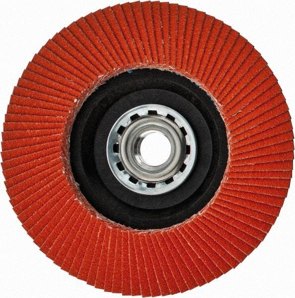 Norton - 120 Grit, 4-1/2" Disc Diam, 5/8-11 Center Hole, Type 27 Ceramic Flap Disc - Fiberglass Backing, Arbor Attaching System, Coated - Industrial Tool & Supply