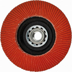 Norton - 120 Grit, 4-1/2" Disc Diam, 5/8-11 Center Hole, Type 27 Ceramic Flap Disc - Fiberglass Backing, Arbor Attaching System, Coated - Industrial Tool & Supply