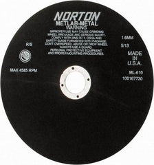 Norton - 10" Aluminum Oxide Cutoff Wheel - 0.063" Thick, 1-1/4" Arbor, 4,585 Max RPM, Use with Stationary Tools - Industrial Tool & Supply