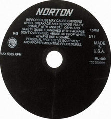 Norton - 9" Aluminum Oxide Cutoff Wheel - 0.063" Thick, 1-1/4" Arbor, 5,085 Max RPM, Use with Stationary Tools - Industrial Tool & Supply