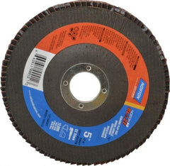 Norton - 80 Grit, 5" Disc Diam, 7/8" Center Hole, Type 27 Ceramic Flap Disc - Plastic Backing, Arbor Attaching System, Coated - Industrial Tool & Supply