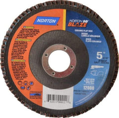 Norton - 60 Grit, 5" Disc Diam, 7/8" Center Hole, Type 27 Ceramic Flap Disc - Plastic Backing, Arbor Attaching System, Coated - Industrial Tool & Supply