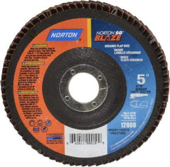 Norton - 40 Grit, 5" Disc Diam, 7/8" Center Hole, Type 27 Ceramic Flap Disc - Plastic Backing, Arbor Attaching System, Coated - Industrial Tool & Supply
