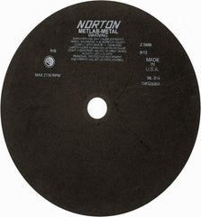Norton - 13-3/4" Aluminum Oxide Cutoff Wheel - 0.098" Thick, 1-1/4" Arbor, 2,770 Max RPM, Use with Stationary Tools - Industrial Tool & Supply