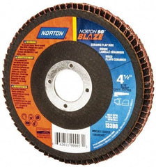 Norton - 60 Grit, 4-1/2" Disc Diam, 7/8" Center Hole, Type 27 Ceramic Flap Disc - Plastic Backing, Arbor Attaching System, Coated - Industrial Tool & Supply