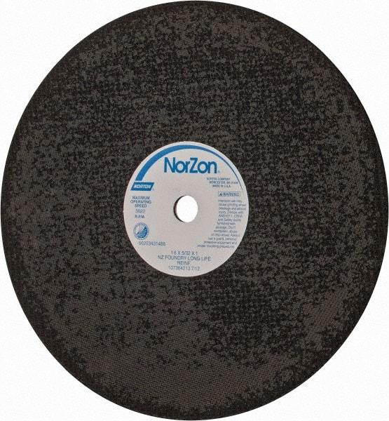 Norton - 16" Zirconia Alumina Cutoff Wheel - 5/32" Thick, 1" Arbor, 3,820 Max RPM, Use with Stationary Grinders - Industrial Tool & Supply