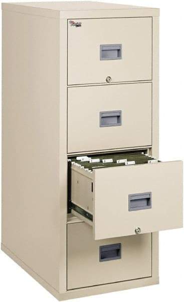 FireKing - 17-3/4" Wide x 52-3/4" High x 31-5/8" Deep, 4 Drawer Pedestal - Steel, Parchment - Industrial Tool & Supply