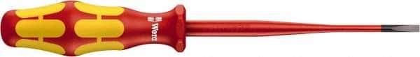 Wera - 181mm OAL Insulated Slotted Screwdriver - 100mm Blade Length, Round Shank, Ergonomic Handle - Industrial Tool & Supply