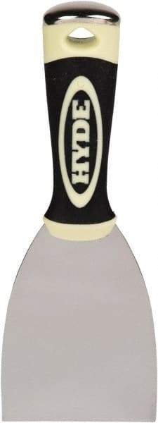 Hyde Tools - Flexible Carbon Steel 2-Edge Scraper - 3" Blade Width, 4" Long Plastic Overmold Handle - Industrial Tool & Supply