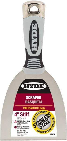Hyde Tools - Stiff Stainless Steel Stiff Chisel - 4" Blade Width, 4" Long Cushioned Grip/Hammerhead Plastic Overmold Handle - Industrial Tool & Supply