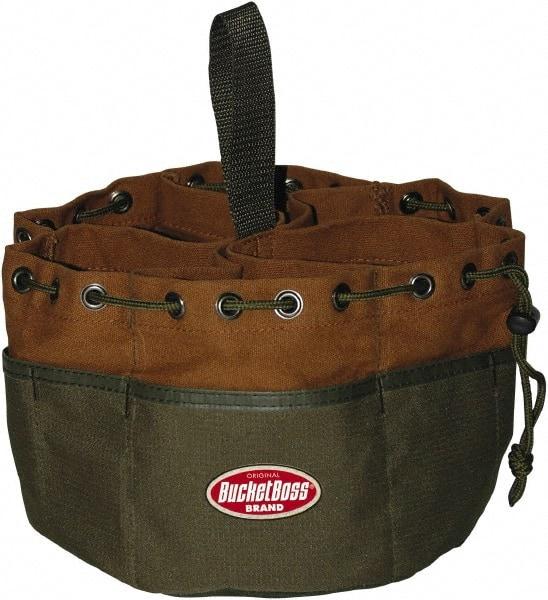 Bucket Boss - 19 Pocket Brown & Green Canvas Tool Tote - 10" Wide x 10" Deep x 6" High - Industrial Tool & Supply