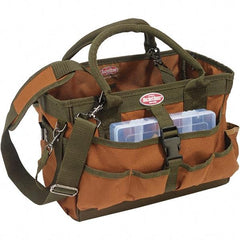 Bucket Boss - 12 Pocket Brown & Green Polyester Tool Tote - 16" Wide x 7" Deep x 8" High - Industrial Tool & Supply