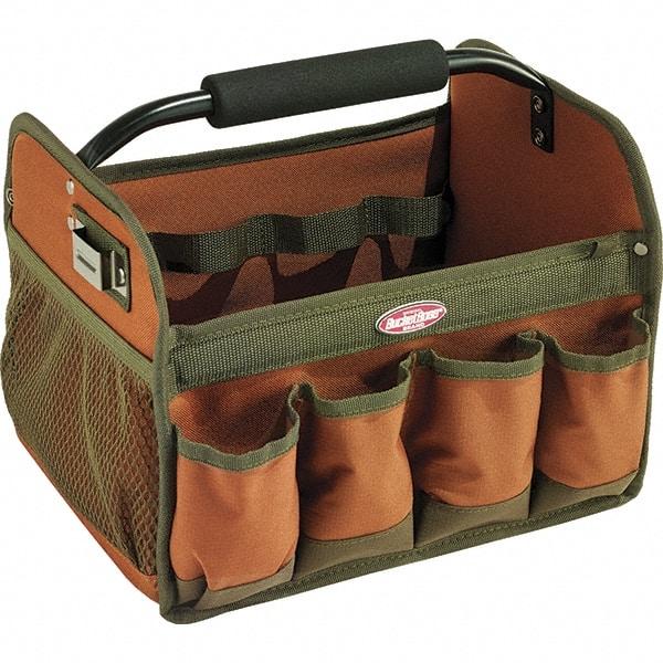 Bucket Boss - 23 Pocket Brown & Green Polyester Tool Bag - 12" Wide x 10" Deep x 11" High - Industrial Tool & Supply