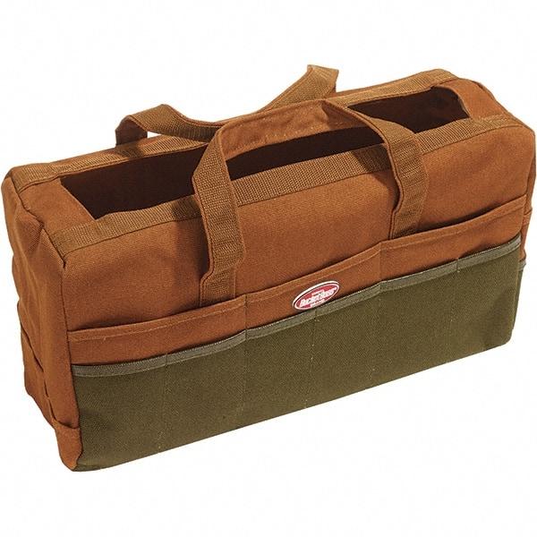 Bucket Boss - 30 Pocket Brown & Green Canvas Tool Bag - 17" Wide x 6" Deep x 10" High - Industrial Tool & Supply