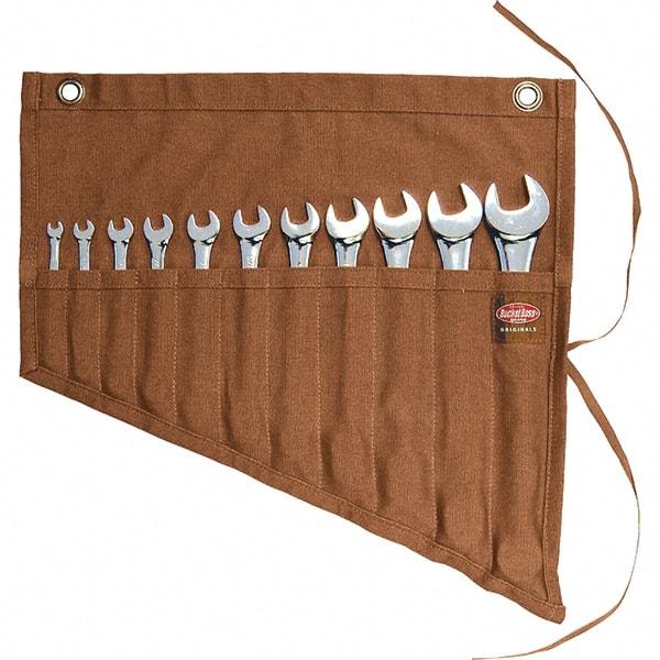 Bucket Boss - 11 Pocket Brown Canvas Tool Roll - 18-3/4" Wide x 1/2" Deep x 18-1/4" High - Industrial Tool & Supply