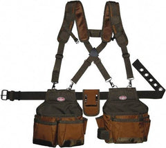 Bucket Boss - 30" to 52" Waist Tool Rig - 12 Pocket, Polyester, Brown/Green - Industrial Tool & Supply