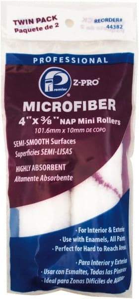 Premier Paint Roller - 3/8" Nap, 4" Wide Paint Mini Roller - Semi-Smooth Texture, Microfiber - Industrial Tool & Supply