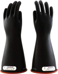 Salisbury by Honeywell - Class 1, Size M (8), 14" Long, Rubber Lineman's Glove - 7,500 AC Max Use Voltage, 10,000 AC Test Voltage, Black, ASTM D120 - Industrial Tool & Supply