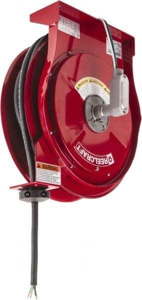 Reelcraft - 10 AWG, 50' Cable Length, Cord & Cable Reel with Flying Lead End - 0 Outlets, 30 Amps, 125 Volts, SEOOW Cable, Red Reel, Spring Driven Reel - Industrial Tool & Supply