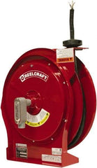 Reelcraft - 12 AWG, 50' Cable Length, Cord & Cable Reel with Flying Lead End - 0 Outlets, 16 Amps, 600 Volts, SEOOW Cable, Red Reel, Spring Driven Reel - Industrial Tool & Supply