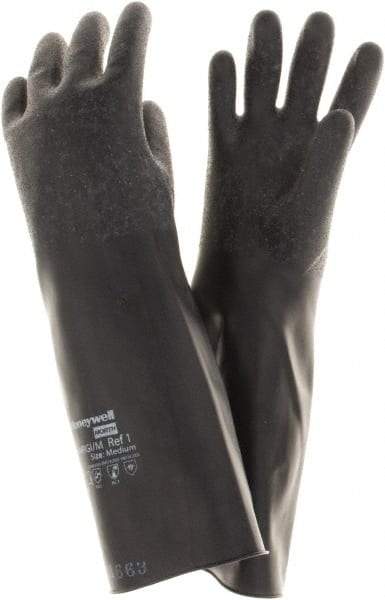 North - Size M (8), 14" Long, 14 mil Thick, Butyl Chemical Resistant Gloves - Rough Finish, Rolled Cuff, Black, FDA Approved - Industrial Tool & Supply