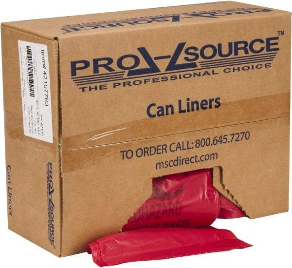 PRO-SOURCE - 33 Gal Capacity, Red, Hazardous Waste Bag - 1.3 mil Thick x 33" Wide x 39" High, Roll - Industrial Tool & Supply