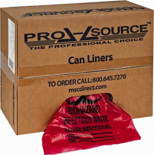 PRO-SOURCE - 10 Gal Capacity, Red, Hazardous Waste Bag - 1.3 mil Thick x 24" Wide x 24" High, Roll - Industrial Tool & Supply