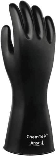 Ansell - Size L (10), 12" Long, 8 mil Thick, Viton Chemical Resistant Gloves - Smooth Finish, Gauntlet Cuff, ANSI Abrasion Level 3, ANSI Cut Level 0, Black - Industrial Tool & Supply