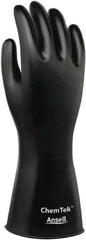 Ansell - Size L (10), 12" Long, 8 mil Thick, Viton Chemical Resistant Gloves - Smooth Finish, Gauntlet Cuff, ANSI Abrasion Level 3, ANSI Cut Level 0, Black - Industrial Tool & Supply