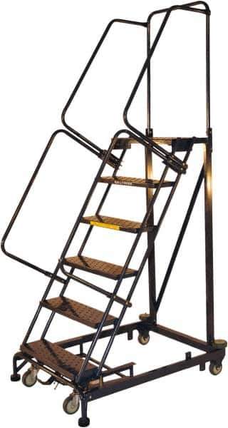 Ballymore - 93" 6 Step Ladder - Rolling Safety Ladder, 600 Lb Capacity, 60" Platform Height, 32" Base Width x 56" Base Depth, Serrated - Industrial Tool & Supply